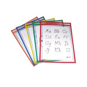 POCKETS, REUSABLE, DRY ERASE, 9" x 12", Assorted Primary Colors, 5 / Pack