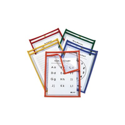 POCKETS, REUSABLE, DRY ERASE, EASY LOAD, 9" x 12", Assorted Primary Colors, 25 / Pack