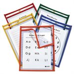 POCKETS, REUSABLE, DRY ERASE, EASY LOAD, 9" x 12", Assorted Primary Colors, 25 / Pack