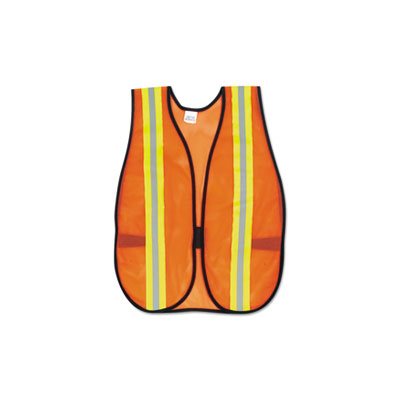 VEST, SAFETY, Orange, 2" Reflective Strips, Polyester, Side Straps, One Size