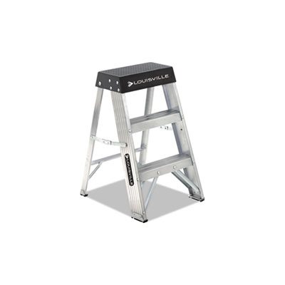 STOOL, STEP, ALUMINUM, 17"W x 18.25" Spread x 26"h, Aluminum / Black