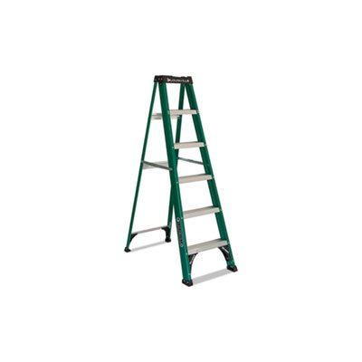 LADDER, STEP, FOLDING, FIBERGLASS, #592, 5-Step, 6', Green / Black