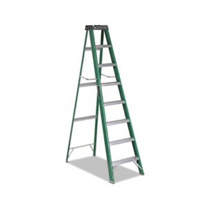 LADDER, STEP, FOLDING, FIBERGLASS, #592, 7-Step, 8', Green / Black