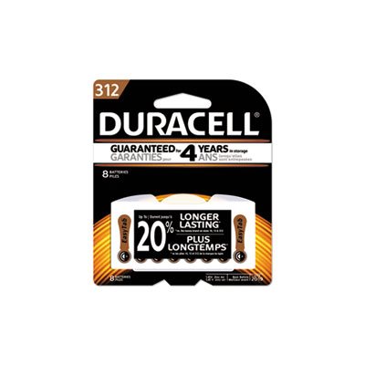 BATTERY, HEARING AID, DURACELL, Button Cell, Zinc Air, #312, 8 / PACK