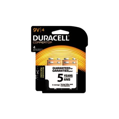 BATTERIES, 9V, DURACELL CopperTop, Alkaline, w /  Duralock Power Preserve Technology, 4 / PACK