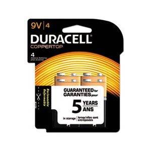 BATTERIES, 9V, DURACELL CopperTop, Alkaline, w /  Duralock Power Preserve Technology, 4 / PACK