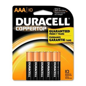 BATTERIES, AAA, DURACELL COPPERTOP, ALKALINE, W /  DURALOCK POWER PRESERVE TECHNOLOGY,10 / PACK