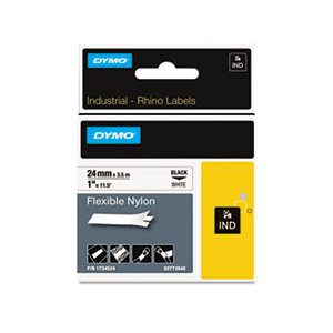 TAPE, LABEL, DYMO, Rhino, Flexible, Nylon, Industrial, 1" x 11.5', White / Black Print