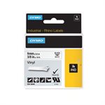 TAPE, LABEL, DYMO, Rhino, Permanent, Vinyl, Industrial, .375" x 18', White / Black Print