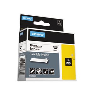 TAPE, LABEL, DYMO, Rhino, Flexible, Nylon, Industrial, .75" x 11.5', White / Black Print