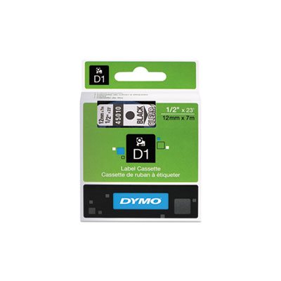 TAPE, LABEL, DYMO, D1, High-Performance, Polyester, Removable, .5" x 23', Black on Clear