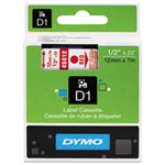 TAPE, LABEL, DYMO, D1, High-Performance, Polyester, Removable, .5" x 23', Red on Clear