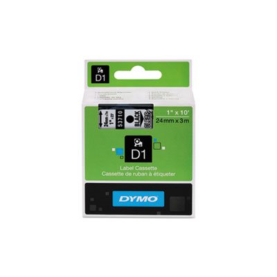 TAPE, LABEL, DYMO, D1, High-Performance, Polyester, Removable, 1" x 23', Black on Clear