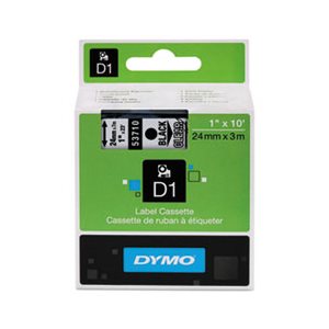 TAPE, LABEL, DYMO, D1, High-Performance, Polyester, Removable, 1" x 23', Black on Clear