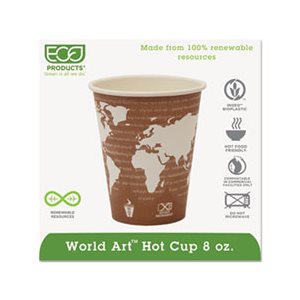 CUPS, HOT, World Art, Renewable, Compostable, 8 oz., 50 / PACK, 20 PACK / CARTON