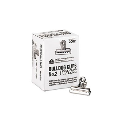 CLIPS, Bulldog, Steel, .5" Capacity, 2.25"w, Nickel-Plated, 36 / Box