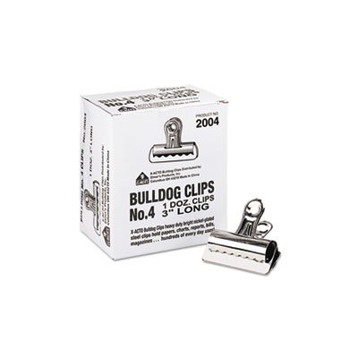 CLIPS, Bulldog, Steel, 1" Capacity, 3"w, Nickel-Plated, 12 / Box