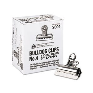 CLIPS, Bulldog, Steel, 1" Capacity, 3"w, Nickel-Plated, 12 / Box