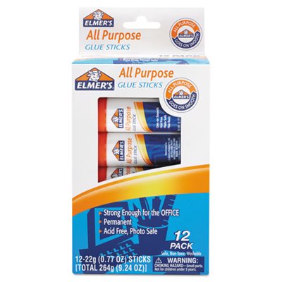 GLUE, STICKS, ELMER'S, ALL PURPOSE, WASHABLE, Disappearing, 0.77 oz, 12 / Pack