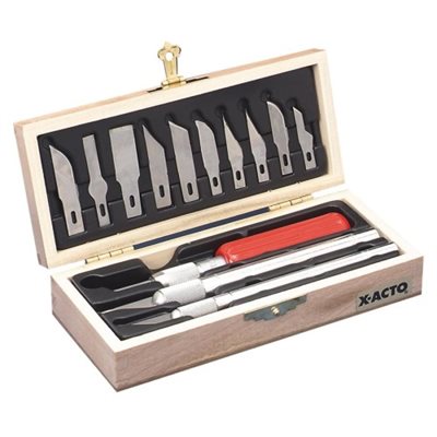 KNIFE, X-ACTO, BASIC CHEST SET, #1,#2,#5 KNIVES PLUS 13 ASSORTED BLADES