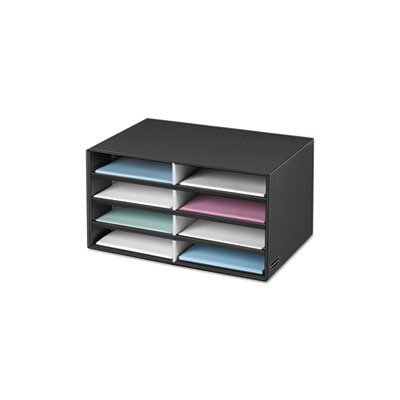 SORTER, FELLOWES, Decorative, 8 Letter Sections, 19.5" x 12.375" x 10.25", BLACK / GRAY Pinstripe