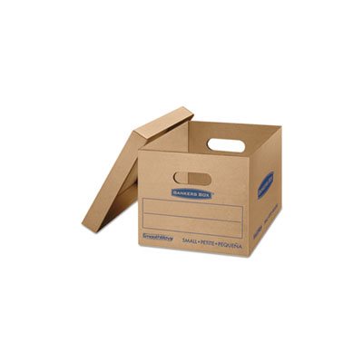 BOXES, FELLOWES, SmoothMove, Classic, Small, Moving Boxes, 15" x 12" x 10", Kraft / Blue, 10 / Carton