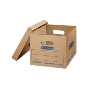 BOXES, FELLOWES, SmoothMove, Classic, Small, Moving Boxes, 15" x 12" x 10", Kraft / Blue, 10 / Carton