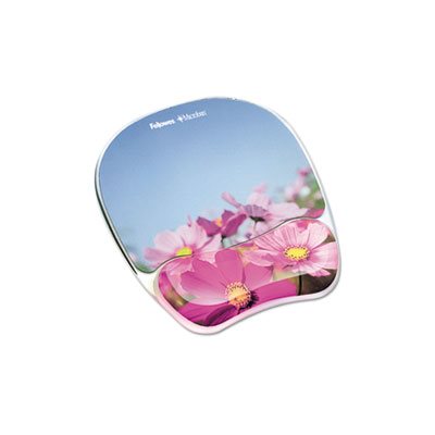 MOUSE PAD, GEL, w /  Wrist Rest, Photo, 9.25" x 7.333", Pink Flowers