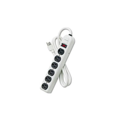 POWER STRIP, Six-Outlet, 120V, 6ft Cord, 12.1875" x 2.5" x 1.375", Platinum