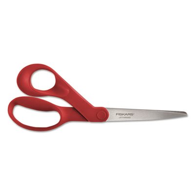 SCISSORS, FISHARS LEFT HANDED 8" LONG RED HANDLE