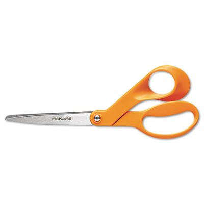 SCISSORS, 8" LONG 3.5" CUT LENGTH ORANGE OFFSET HANDLE