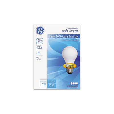 BULB, Halogen, GENERAL ELECTRIC, Globe, 43 Watts, Soft White, 4 / Pack