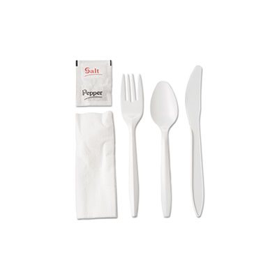 Cutlery Kit, Fork / Knife / Spoon / Napkin / Salt / Pepper, WRAPPED, White, 250 / Carton