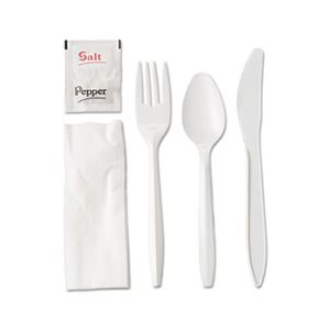 Cutlery Kit, Fork / Knife / Spoon / Napkin / Salt / Pepper, WRAPPED, White, 250 / Carton