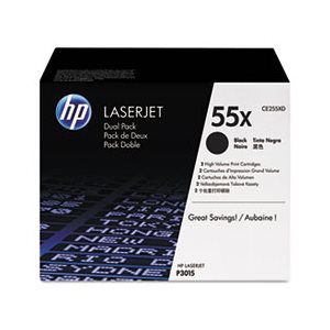 CARTRIDGE, TONER, LASERJET, HP 55X, (CE255X-D), 2-pack, High Yield, Black, Original