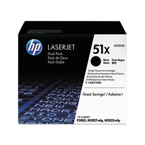 HP 51X, (Q7551X-D) 2-pack High Yield Black Original LaserJet Toner Cartridges