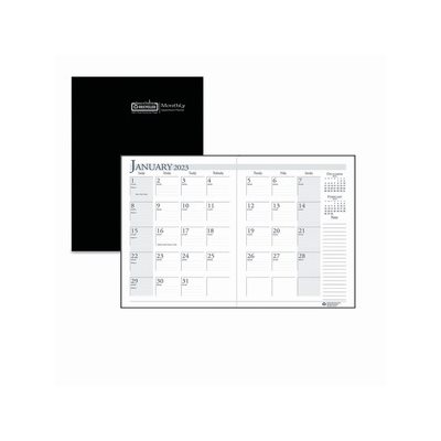 Recycled Ruled Planner with Stitched Leatherette Cover, 11 x 8.5, Black, 2023