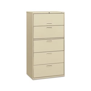 FILING CABINET, 500 Series, Five-Drawer, Lateral File, 36"w x 19.25"d x 67"h, Putty