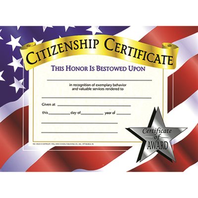 AWARD, CERTIFICATE, CITIZENSHIP, 8.5" X 11", 30 / PACK