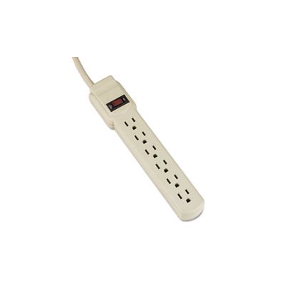 POWER STRIP, 6 OUTLETS, 4' Cord, 1.938" x 10.188" x 1.938", Ivory