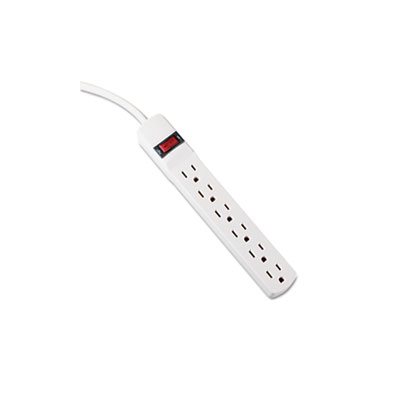 POWER STRIP, Six-Outlet, 6' Cord, 1.938" x 10.188" x 1.188", Ivory