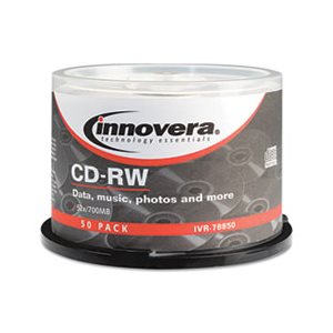 CD-RW Discs, Rewritable, 700MB / 80min, 12x, Spindle, Silver, 50 / Pack