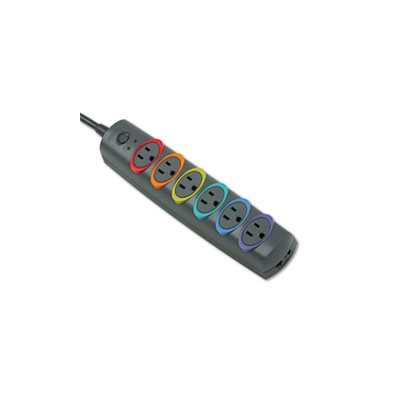 SURGE PROTECTOR, SmartSockets, Color-Coded, 6 Outlets, 8' Cord, 1260 Joules