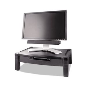 MONITOR STAND, Wide, Two-Level, w /  Drawer, Height-Adjustable, 20" x 13.25", Black