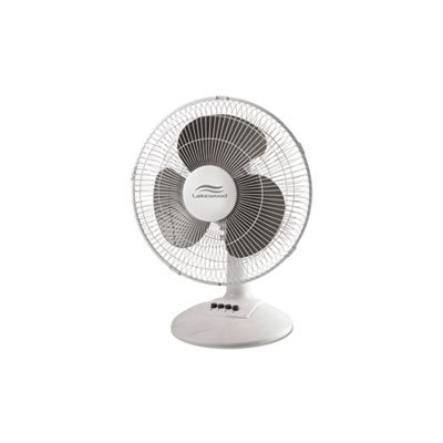 FAN, 12-Inch, Three-Speed, Oscillating, Desk, Metal / Plastic, White