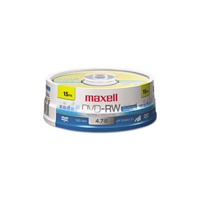 DVD-RW Discs, MAXELL, 4.7GB, 2x, Spindle, Gold, 15 / Pack