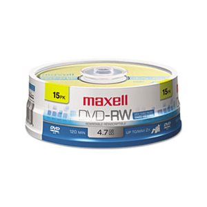 DVD-RW Discs, MAXELL, 4.7GB, 2x, Spindle, Gold, 15 / Pack