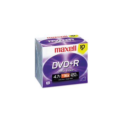 DVD+R DISCS, MAXELL, 4.7GB 16X, W /  JEWEL CASES, SILVER, 10 / PACK