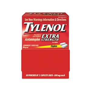 PAIN RELIEVER, Extra Strength Caplets, TYLENOL, Two-Pack, 50 Packs / Box