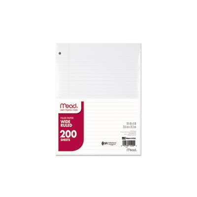 PAPER, Filler, 15lb, Wide Rule, 3 Hole, 10.5" x 8", 200 Sheets